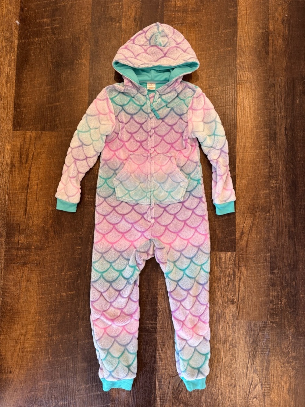 Cat & Jack Pastel Mermaid Scale Plush One-Piece fleece PJs - Pink, Purple, Teal